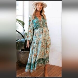 SundayUp Bohemian-Style Cotton Button Front Maxi Dress, Size Small